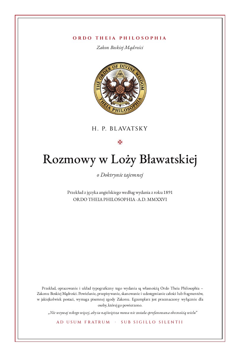 Pierwsza strona: Rozmowy w Loży Bławatskiej – Helena Petrovna Blavatsky