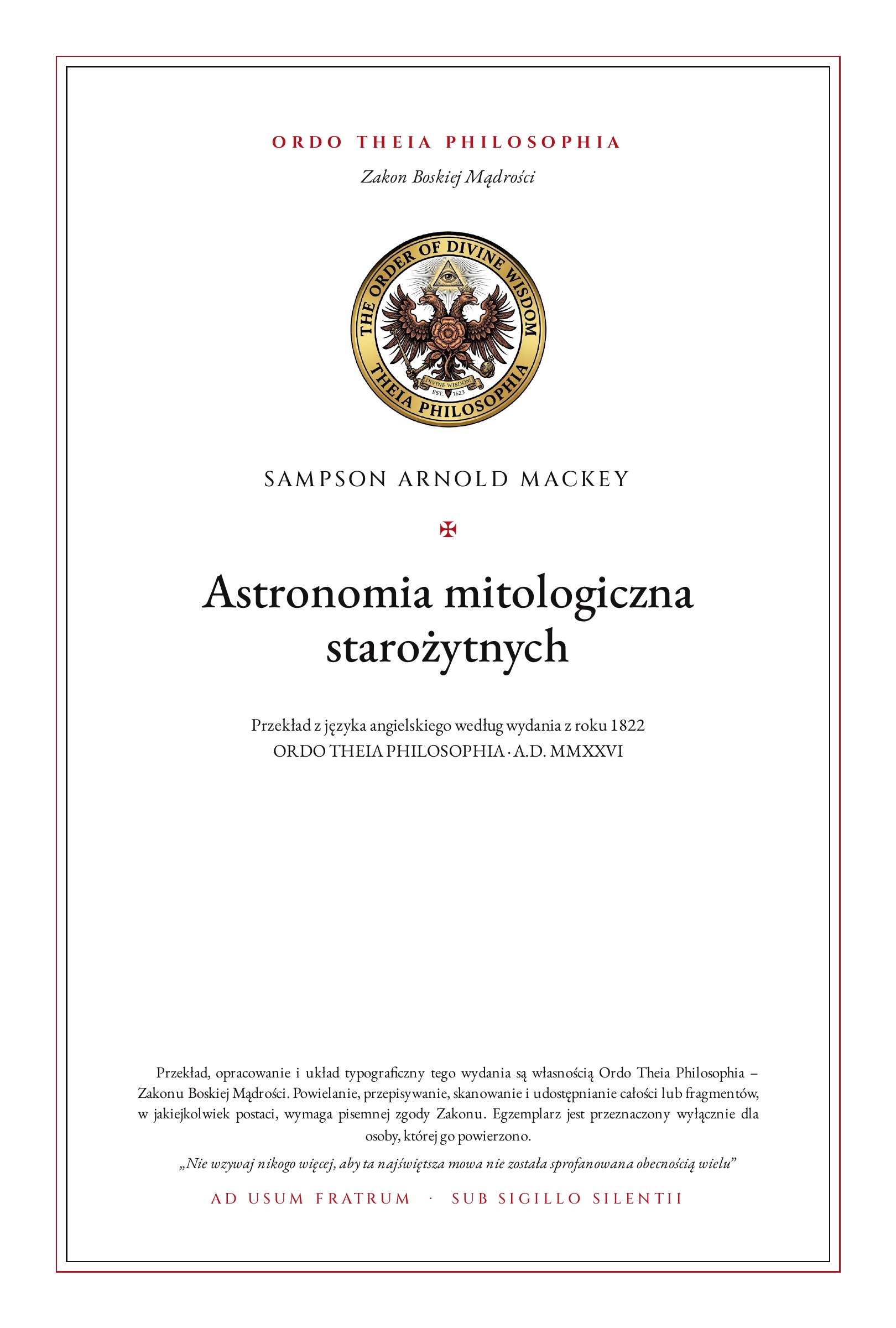 Pierwsza strona: Astronomia mitologiczna starożytnych – Sampson Arnold Mackey