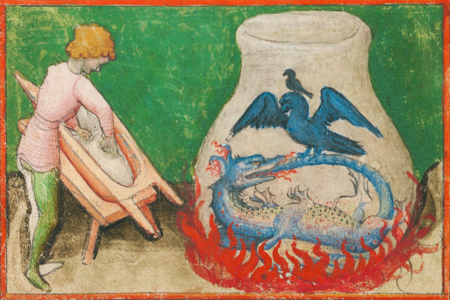 Uroboros w alchemicznym traktacie „Aurora consurgens”, ok. 1420, Zentralbibliothek Zürich - domena publiczna
