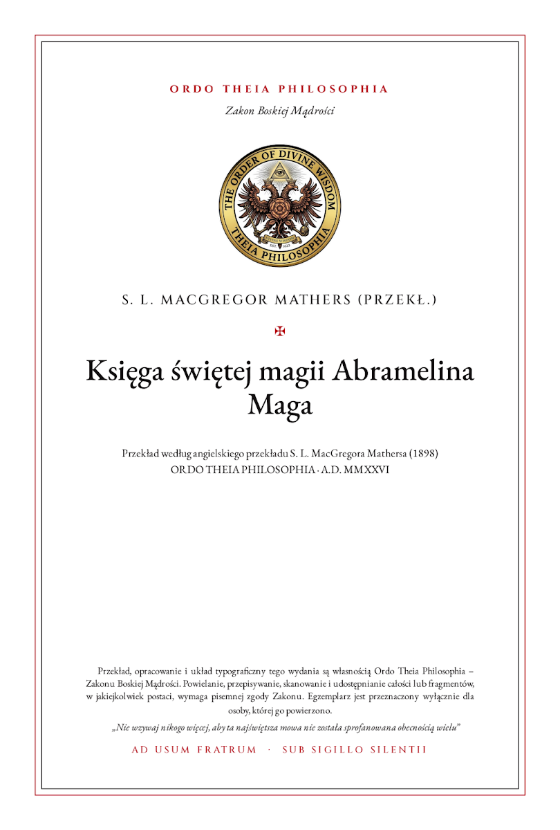 Pierwsza strona: Księga świętej magii Abramelina Maga – Samuel Liddell MacGregor Mathers