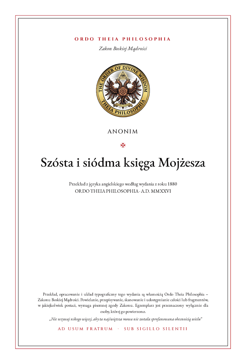 Pierwsza strona: Szósta i siódma księga Mojżesza – Anonim