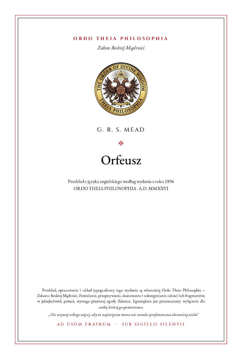 Pierwsza strona: Orfeusz – George Robert Stow Mead