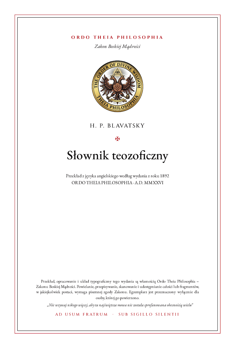 Pierwsza strona: Słownik teozoficzny – Helena Petrovna Blavatsky