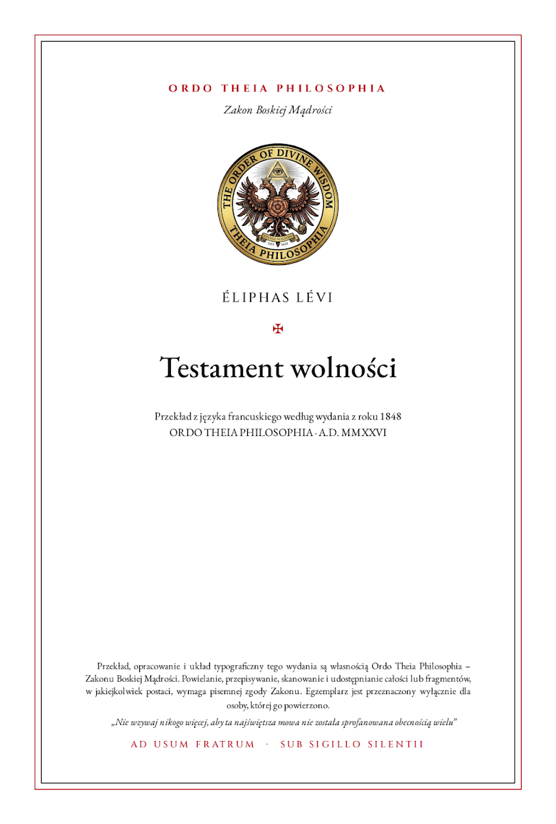 Pierwsza strona: Testament wolności – Éliphas Lévi (Alphonse-Louis Constant)