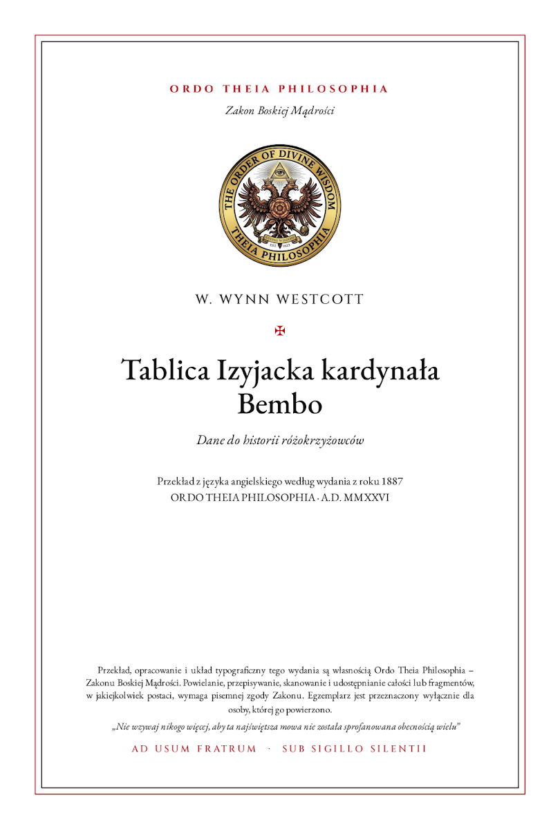 Pierwsza strona: Tablica Izyjacka kardynała Bembo – William Wynn Westcott