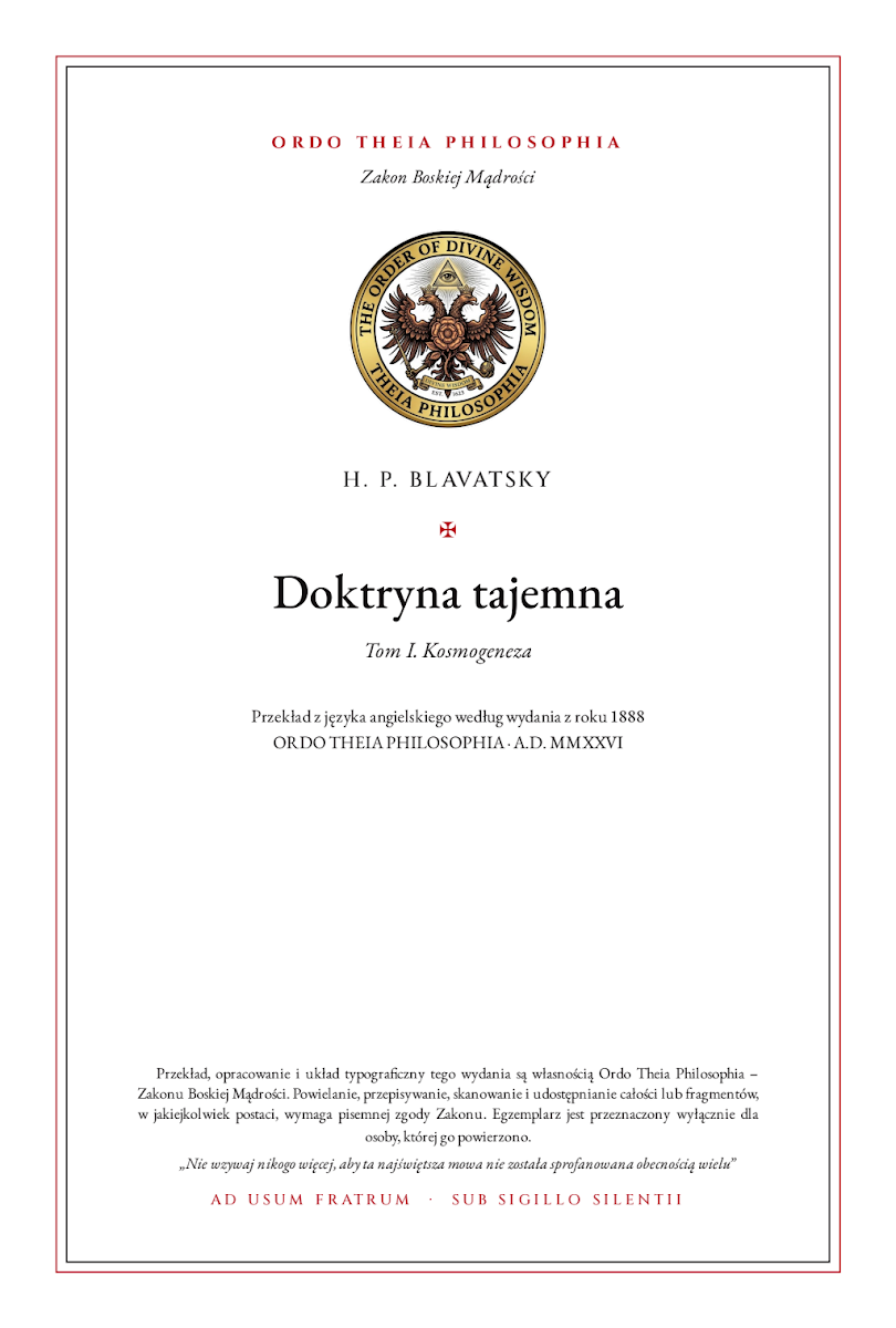 Pierwsza strona: Doktryna tajemna I – Helena Petrovna Blavatsky