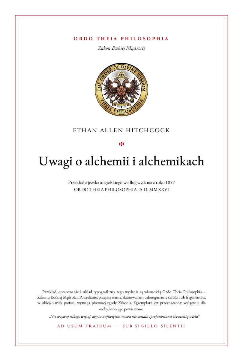 Pierwsza strona: Uwagi o alchemii i alchemikach – Ethan Allen Hitchcock