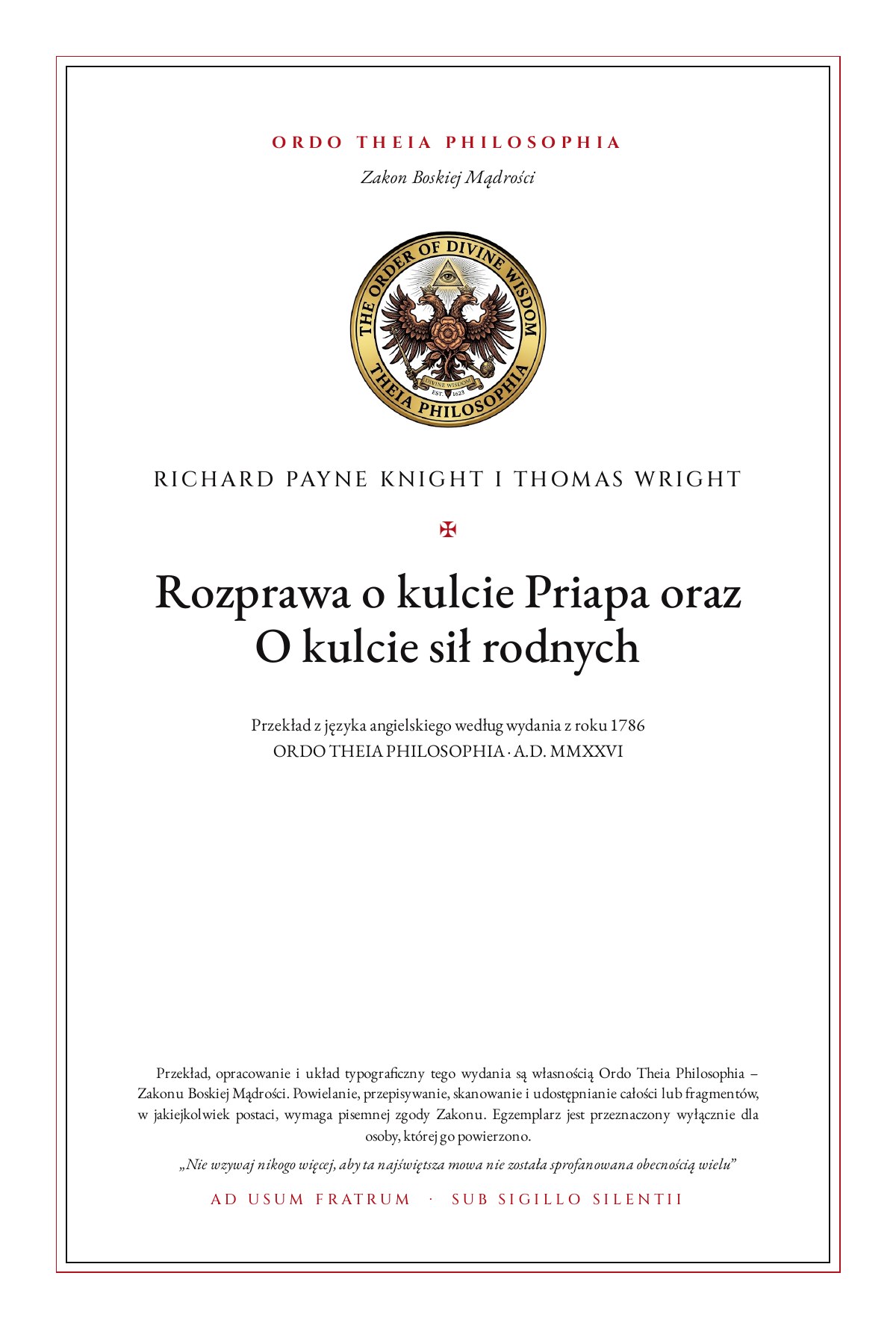 Pierwsza strona: Rozprawa o kulcie Priapa oraz O kulcie sił rodnych – Richard Payne Knight i Thomas Wright