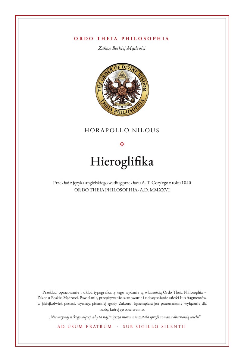 Pierwsza strona: Hieroglifika – Horapollo Nilous