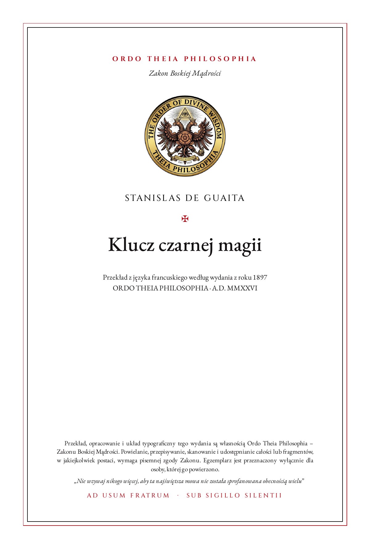 Pierwsza strona: Klucz czarnej magii – Stanislas de Guaita