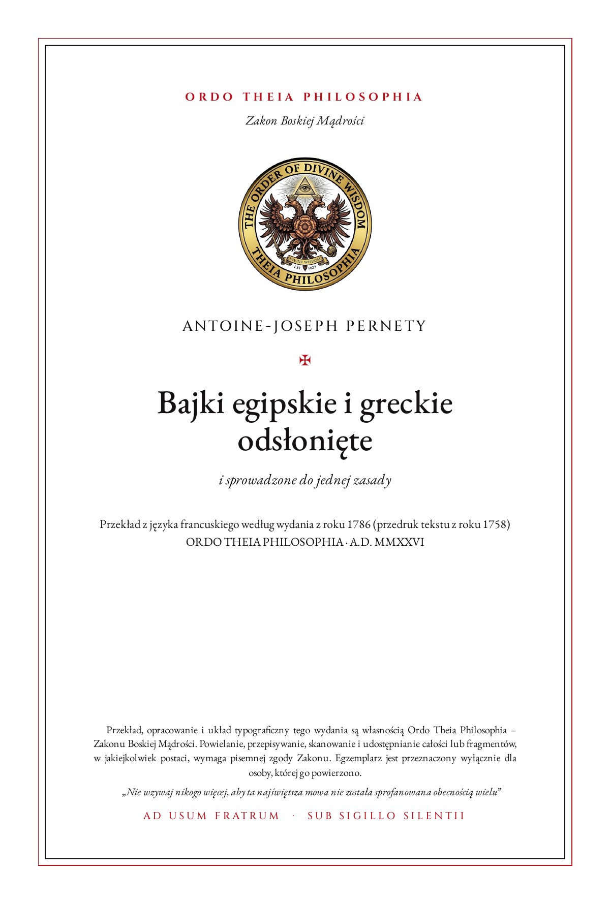 Pierwsza strona: Bajki egipskie i greckie odsłonięte – Antoine-Joseph Pernety