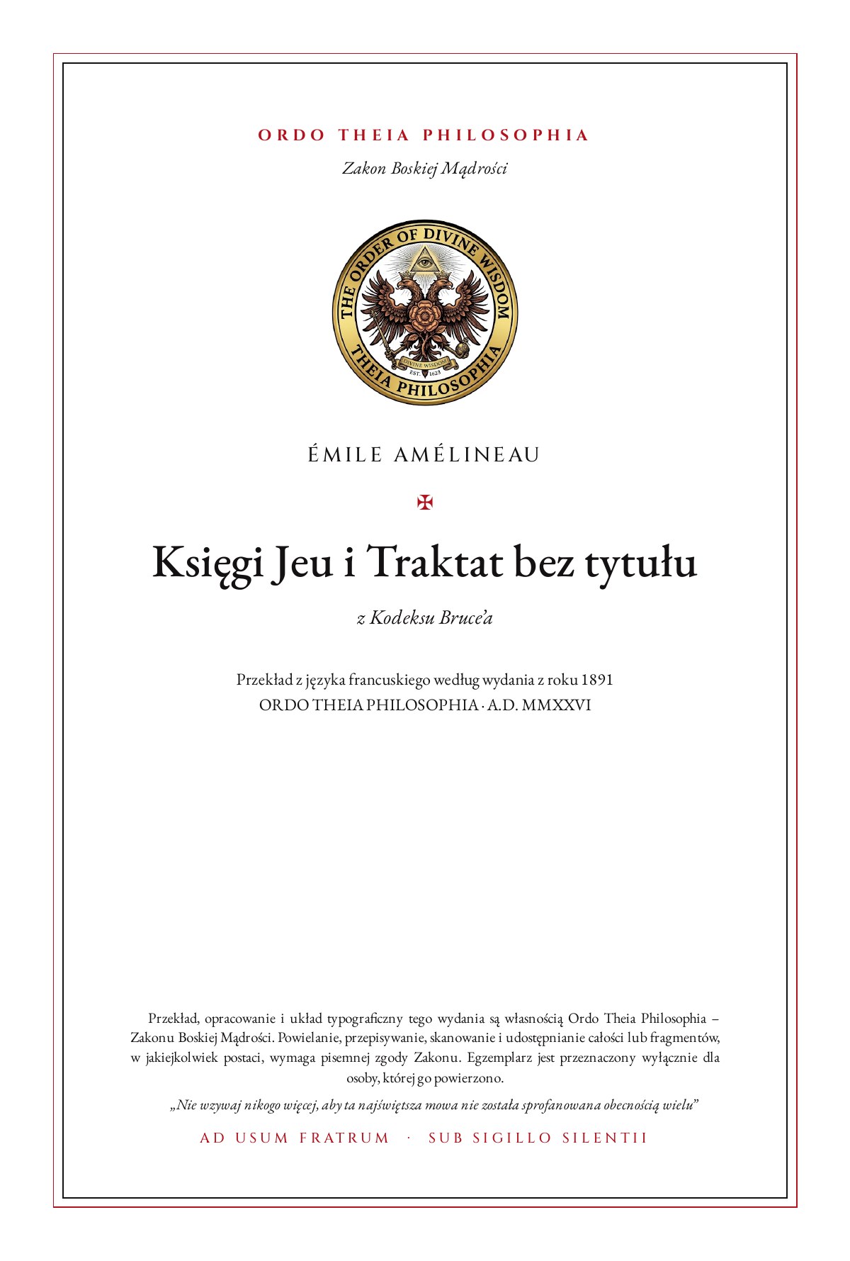 Pierwsza strona: Księgi Jeu i Traktat bez tytułu – Émile Amélineau