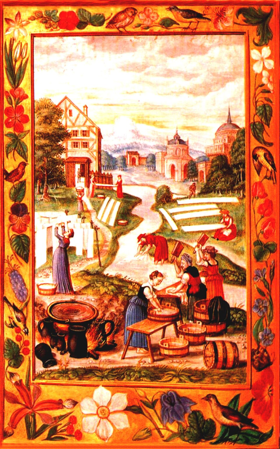 Kobiety piorące płótna - albedo, „Splendor Solis”, 1582, British Library