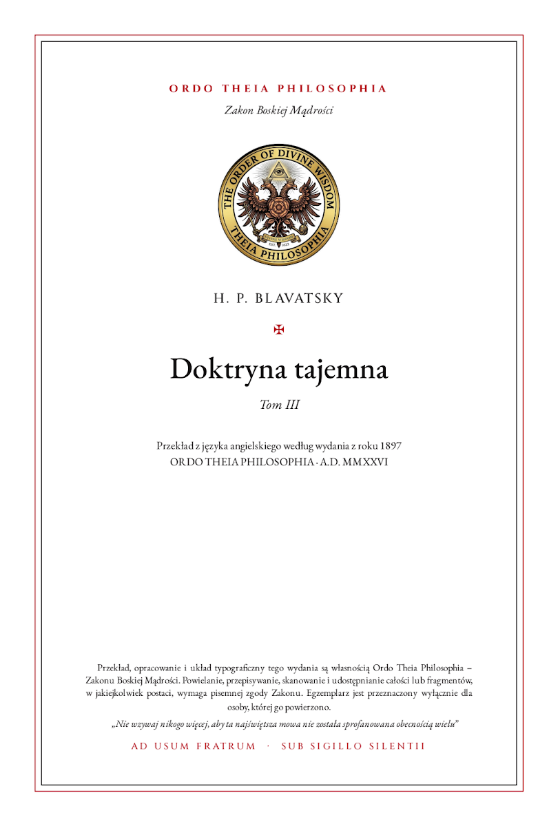 Pierwsza strona: Doktryna tajemna III – Helena Pietrowna Bławatska (H. P. Blavatsky)