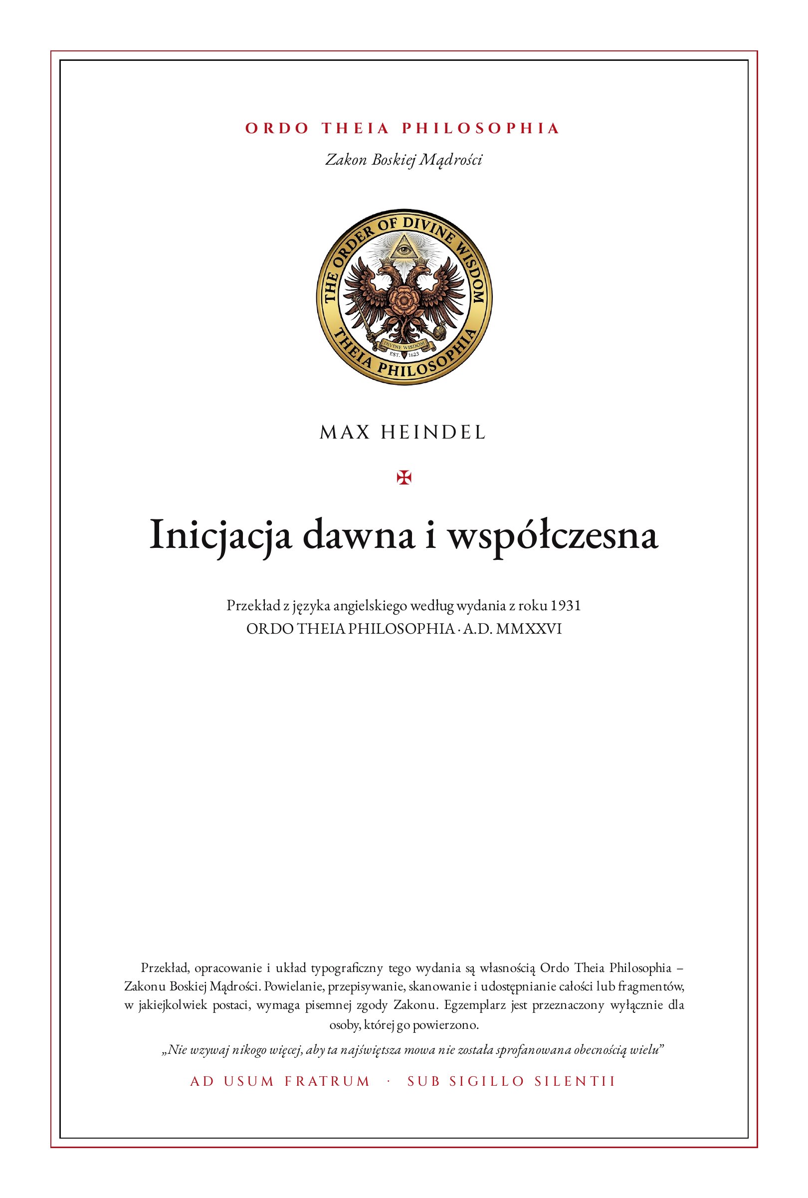Pierwsza strona: Inicjacja dawna i współczesna – Max Heindel