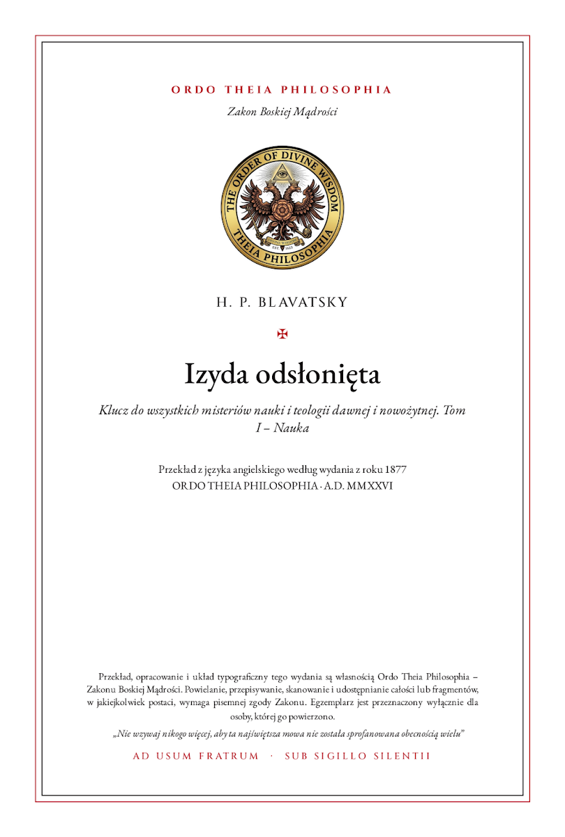 Pierwsza strona: Izyda odsłonięta I – Helena Petrovna Blavatsky