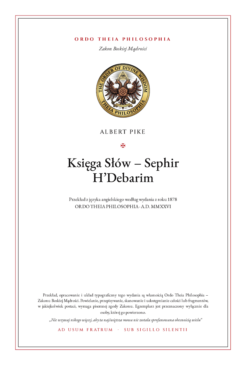 Pierwsza strona: Księga Słów – Sephir H’Debarim – Albert Pike