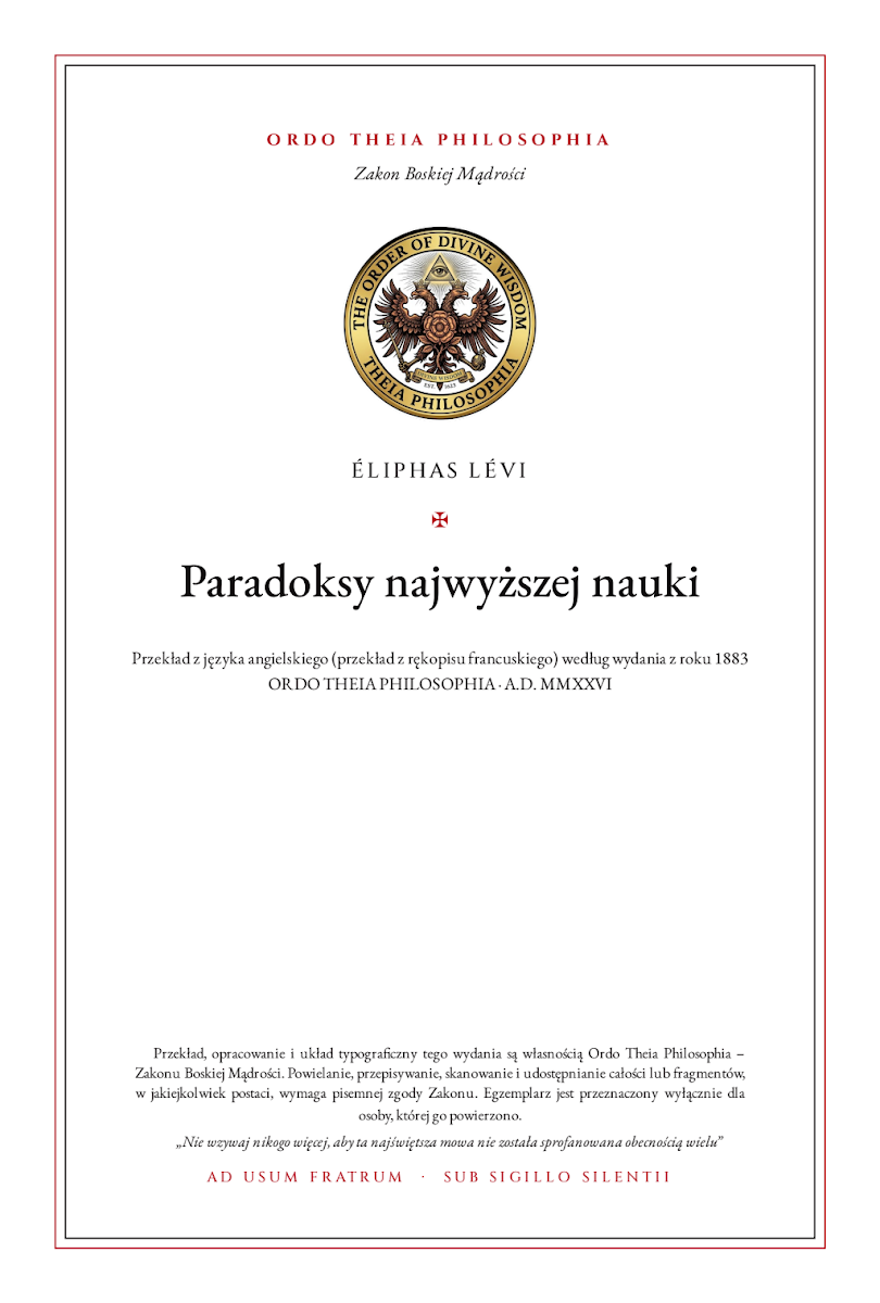 Pierwsza strona: Paradoksy najwyższej nauki – Éliphas Lévi (Alphonse-Louis Constant)