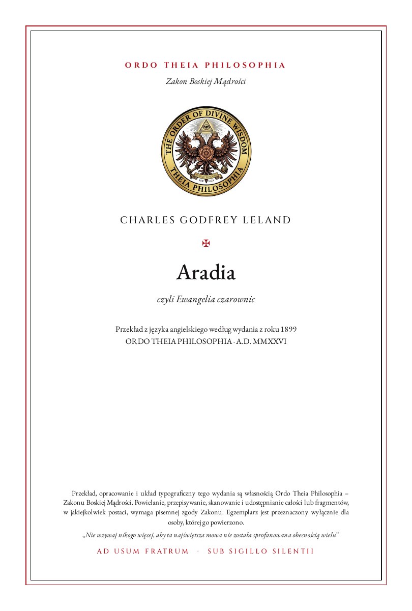 Pierwsza strona: Aradia – Charles Godfrey Leland