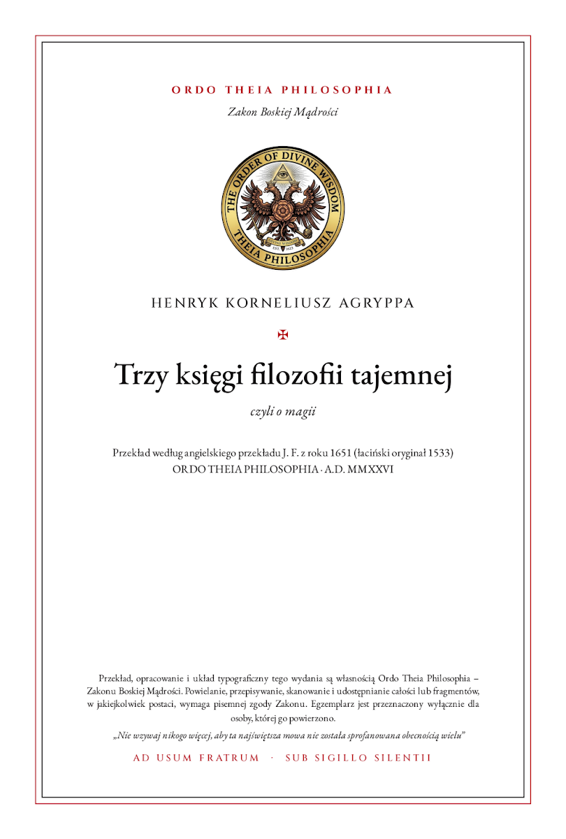 Pierwsza strona: Trzy księgi filozofii tajemnej – Henryk Korneliusz Agryppa z Nettesheimu