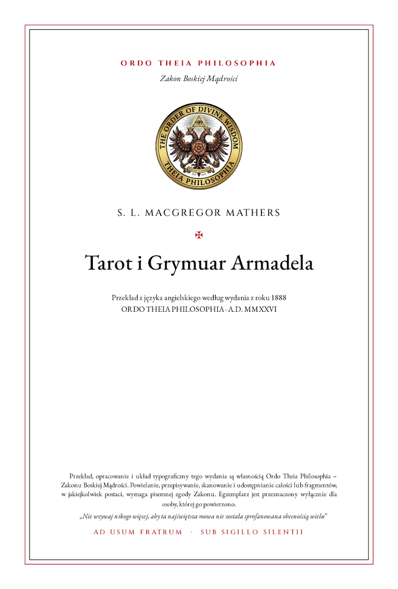 Pierwsza strona: Tarot i Grymuar Armadela – Samuel Liddell MacGregor Mathers