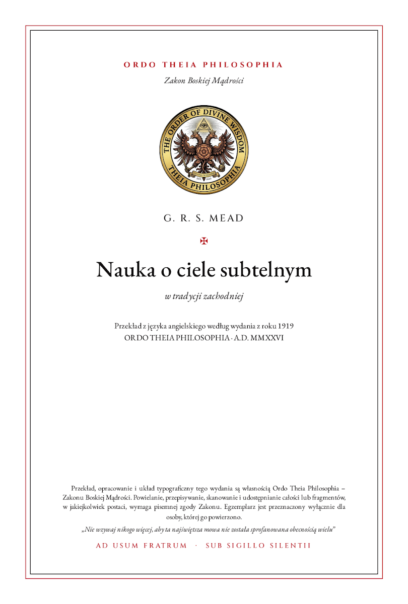 Pierwsza strona: Nauka o ciele subtelnym – George Robert Stow Mead