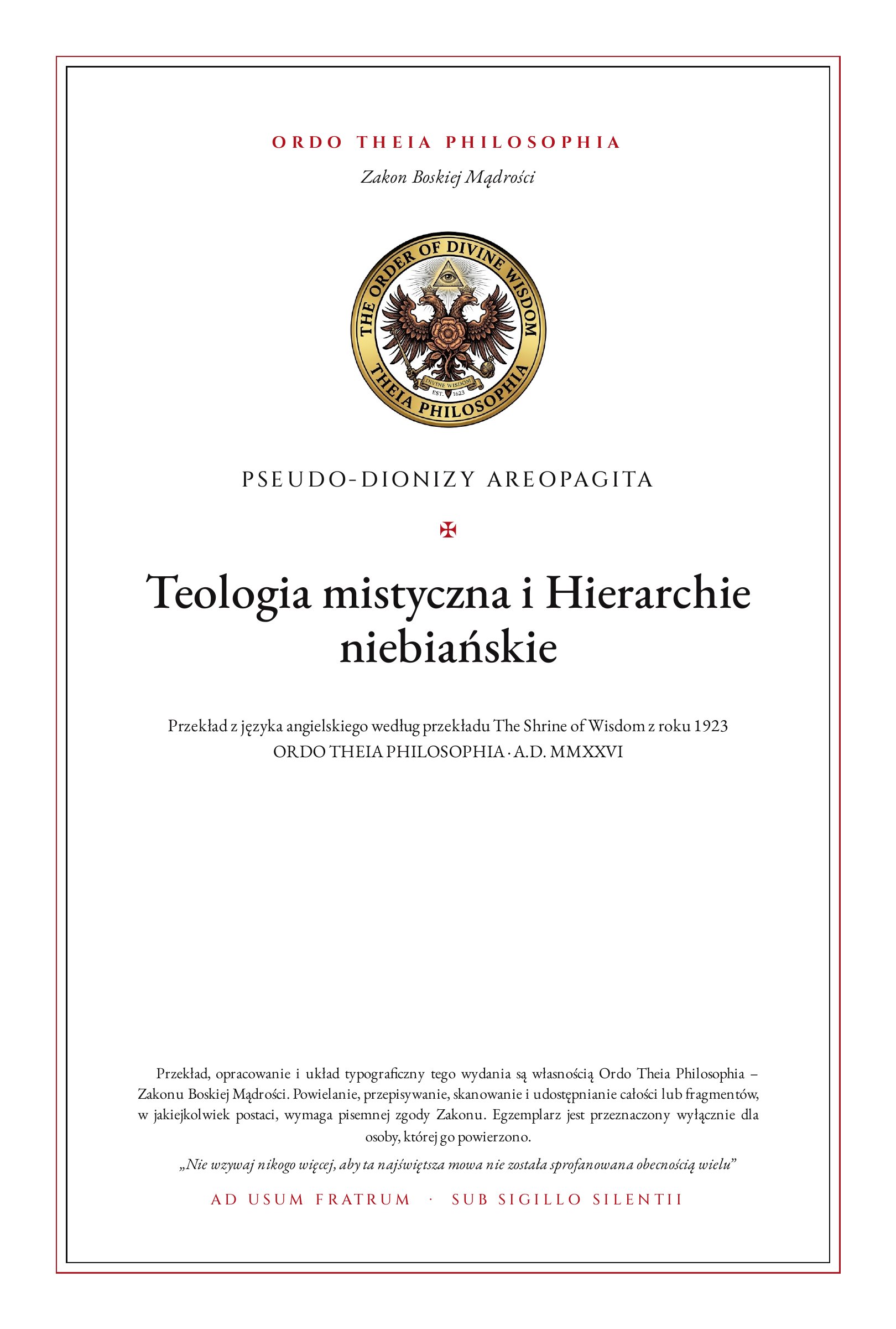 Pierwsza strona: Teologia mistyczna i Hierarchie niebiańskie – Pseudo-Dionizy Areopagita