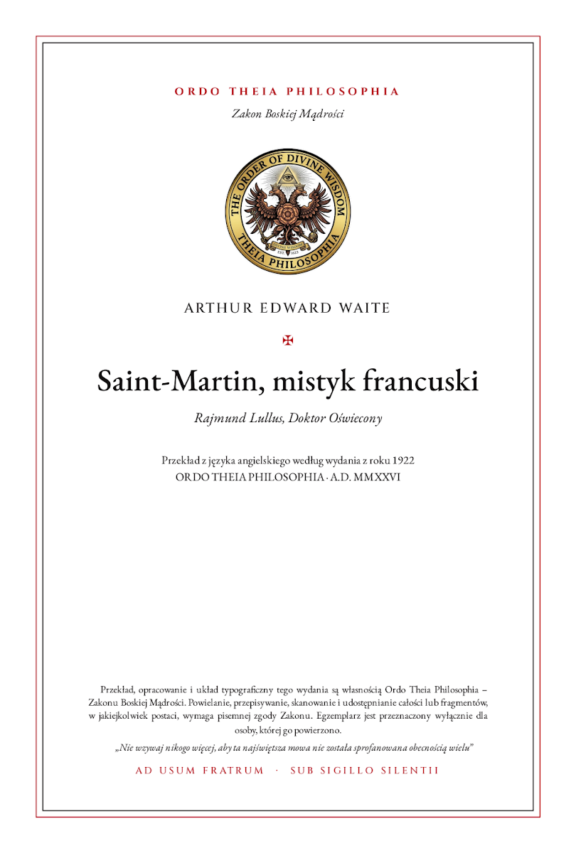 Pierwsza strona: Saint-Martin, mistyk francuski – Arthur Edward Waite