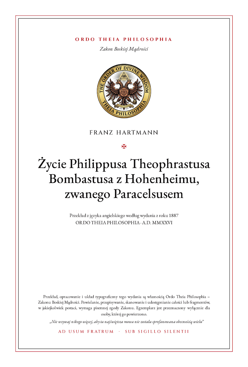 Pierwsza strona: Życie Philippusa Theophrastusa Bombastusa z Hohenheimu, zwanego Paracelsusem – Franz Hartmann