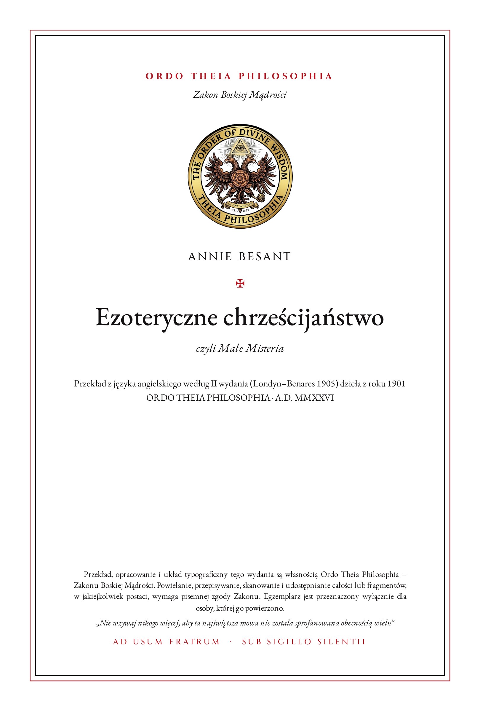 Pierwsza strona: Ezoteryczne chrześcijaństwo – Annie Besant