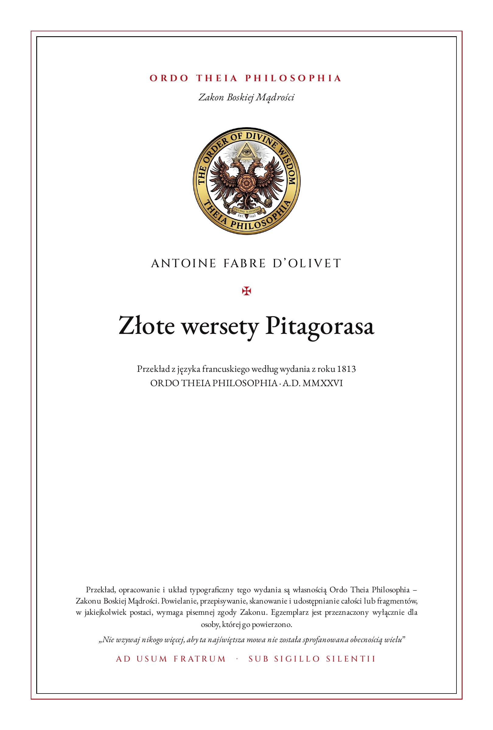 Pierwsza strona: Złote wersety Pitagorasa – Antoine Fabre d’Olivet
