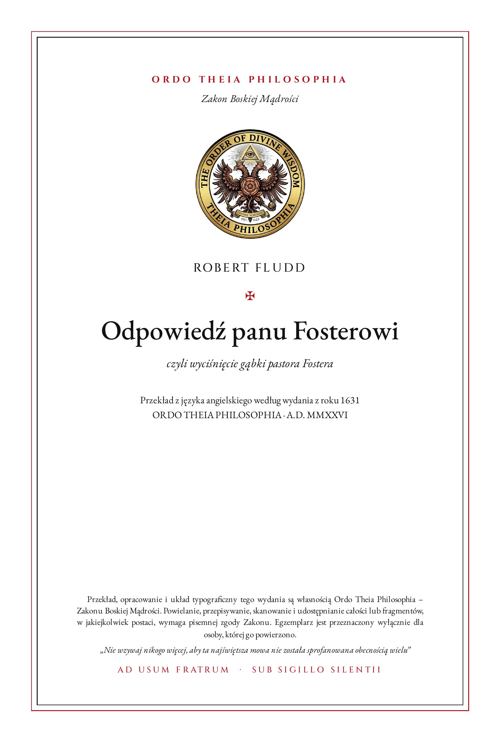 Pierwsza strona: Odpowiedź panu Fosterowi – Robert Fludd