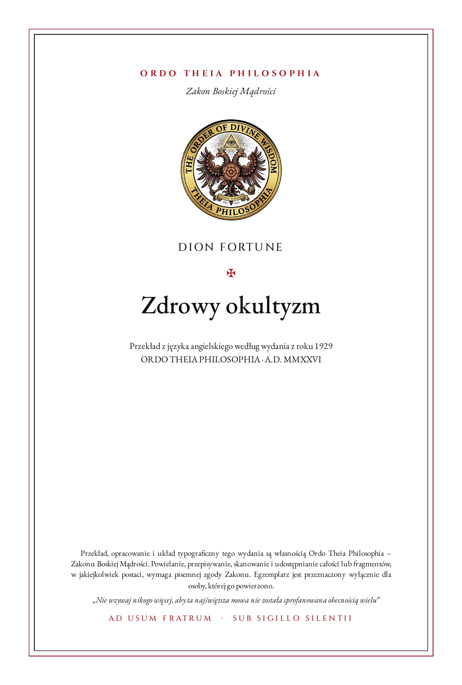 Pierwsza strona: Zdrowy okultyzm – Dion Fortune