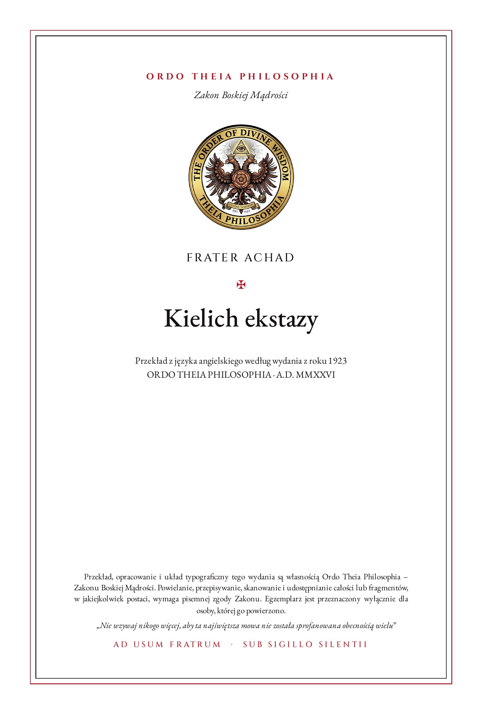 Pierwsza strona: Kielich ekstazy – Frater Achad (Charles Stansfeld Jones)