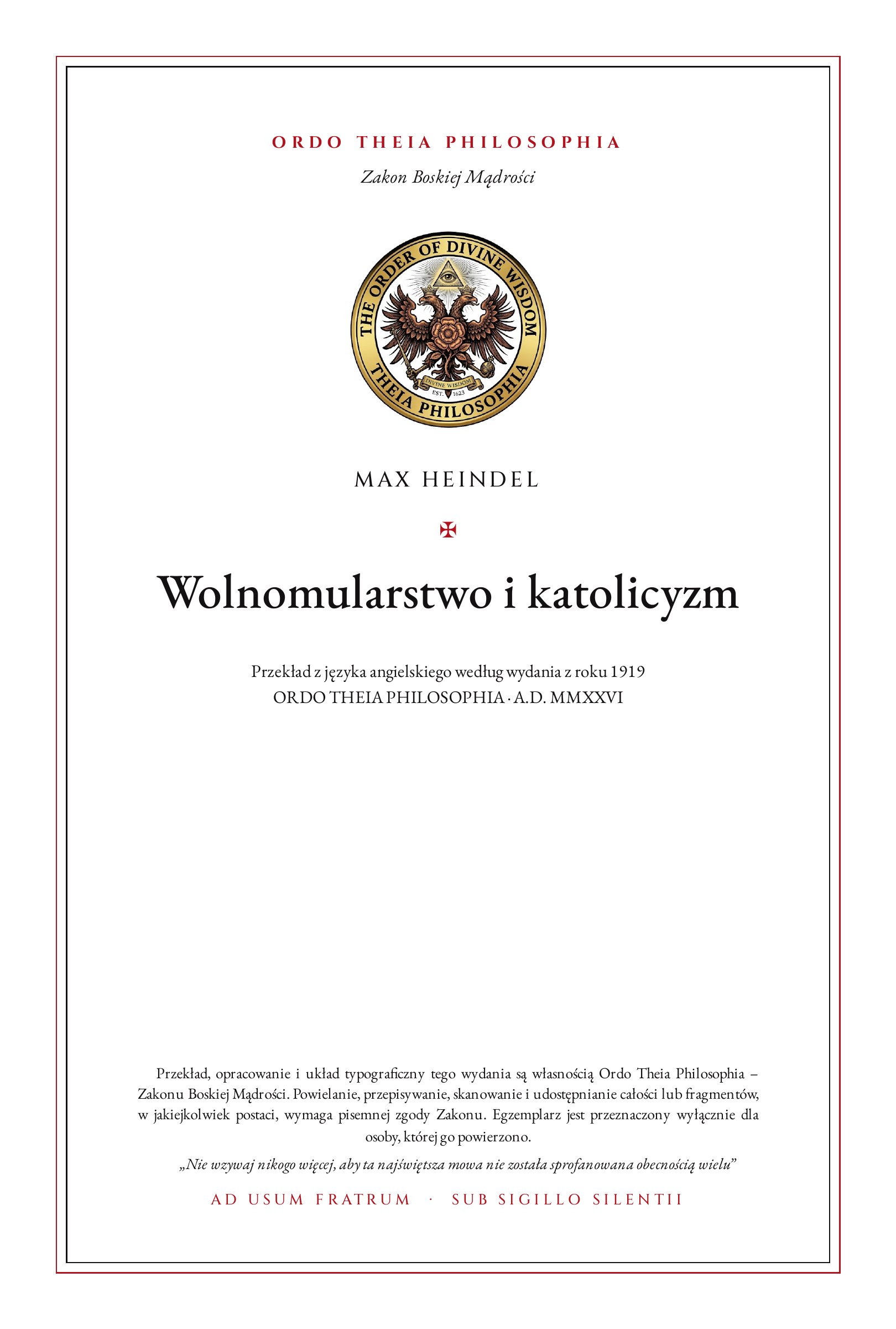 Pierwsza strona: Wolnomularstwo i katolicyzm – Max Heindel