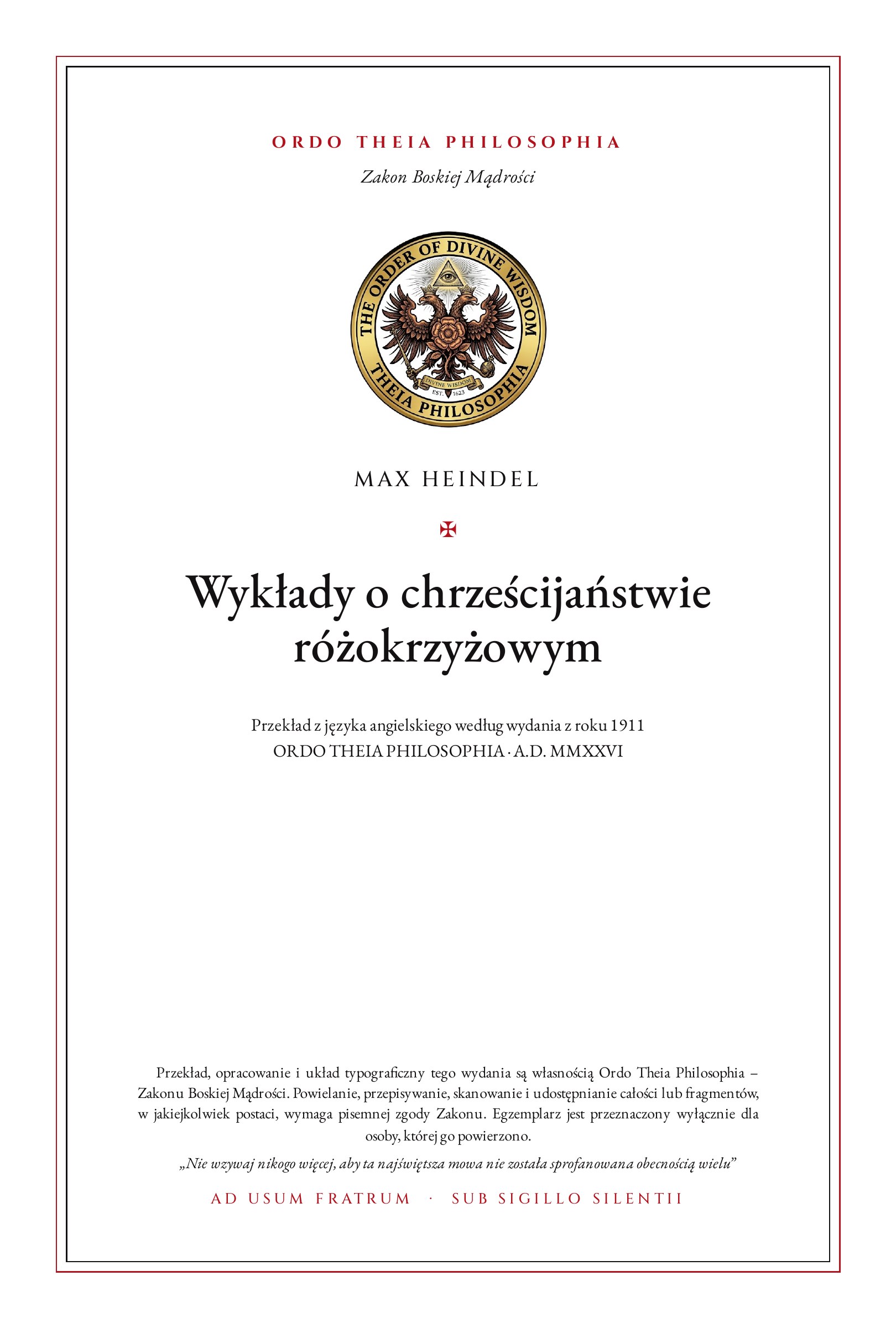 Pierwsza strona: Wykłady o chrześcijaństwie różokrzyżowym – Max Heindel