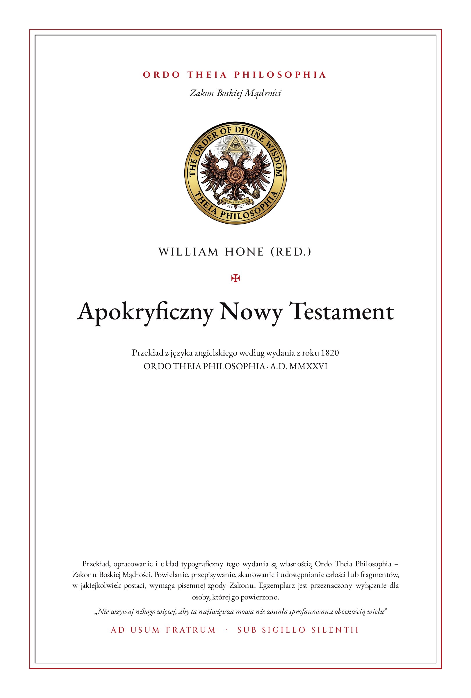 Pierwsza strona: Apokryficzny Nowy Testament – William Hone (red.)
