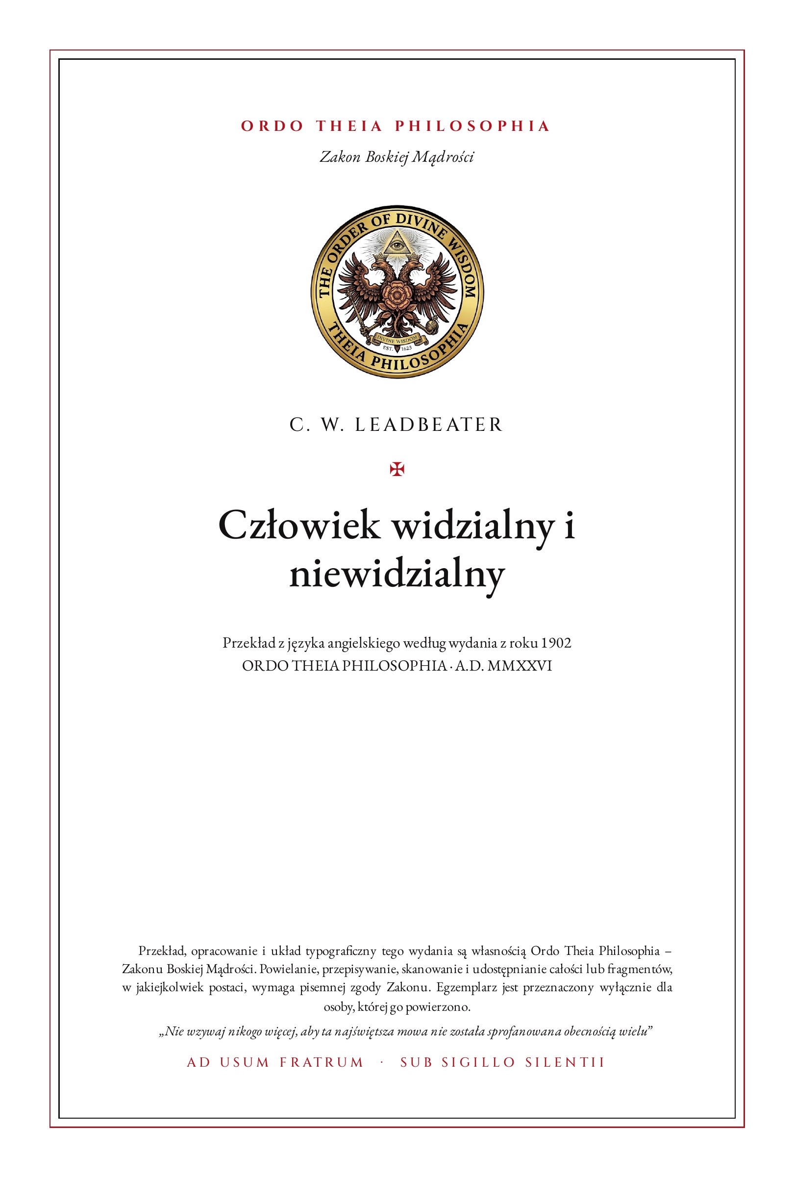 Pierwsza strona: Człowiek widzialny i niewidzialny – Charles Webster Leadbeater
