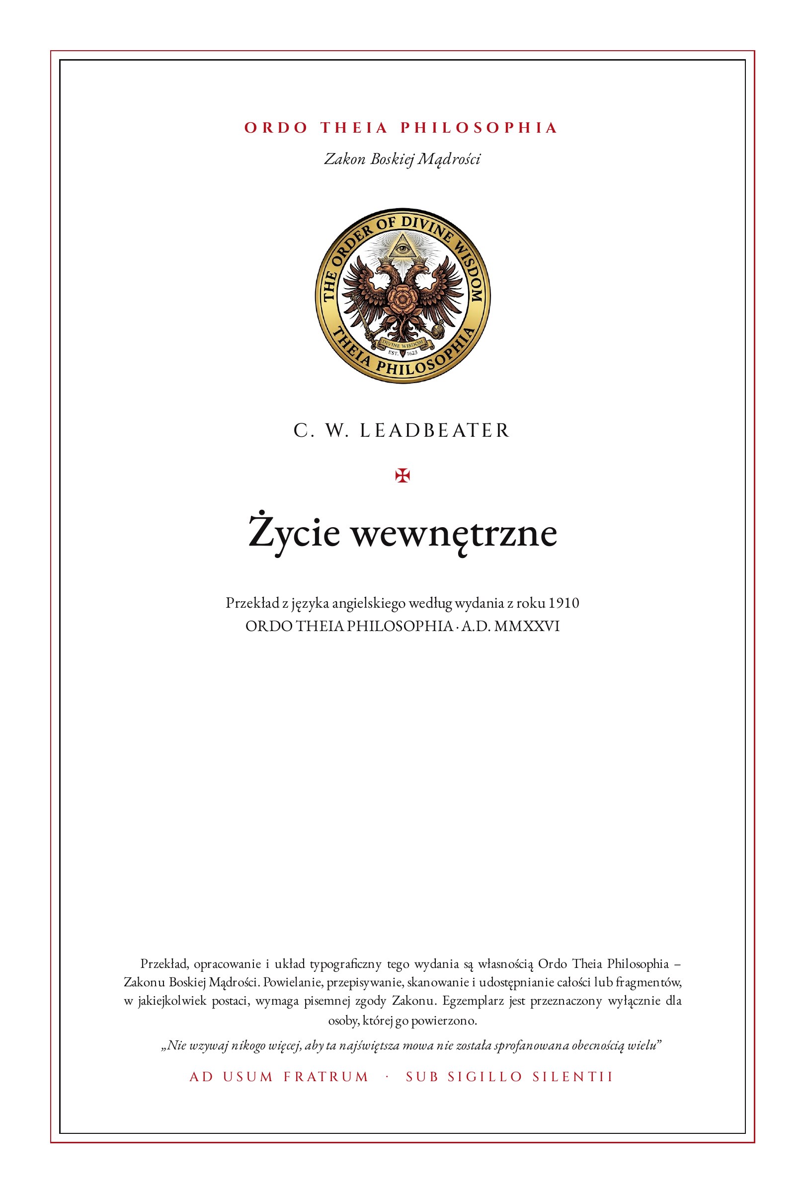 Pierwsza strona: Życie wewnętrzne – Charles Webster Leadbeater