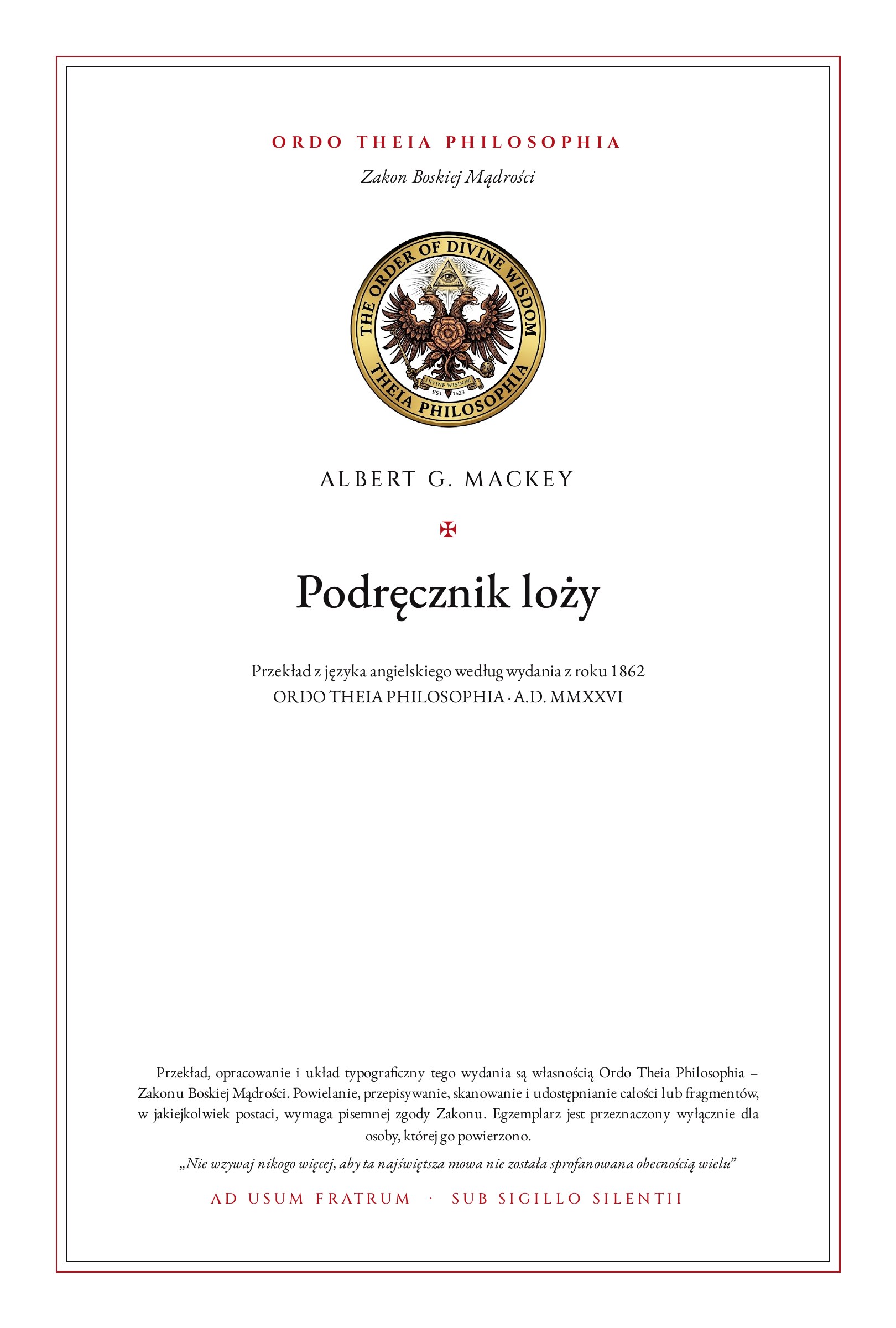 Pierwsza strona: Podręcznik loży – Albert Gallatin Mackey