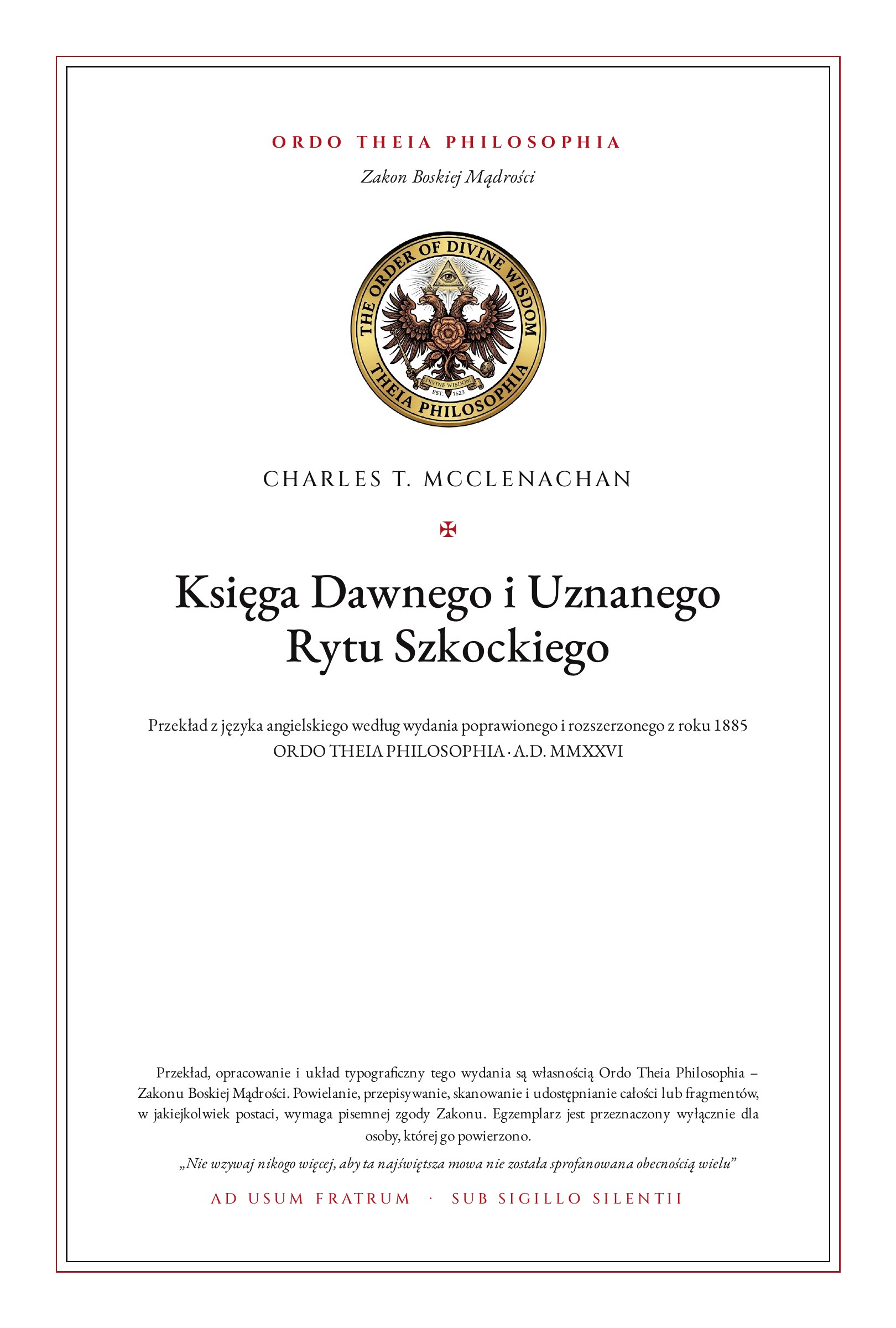 Pierwsza strona: Księga Dawnego i Uznanego Rytu Szkockiego – Charles T. McClenachan