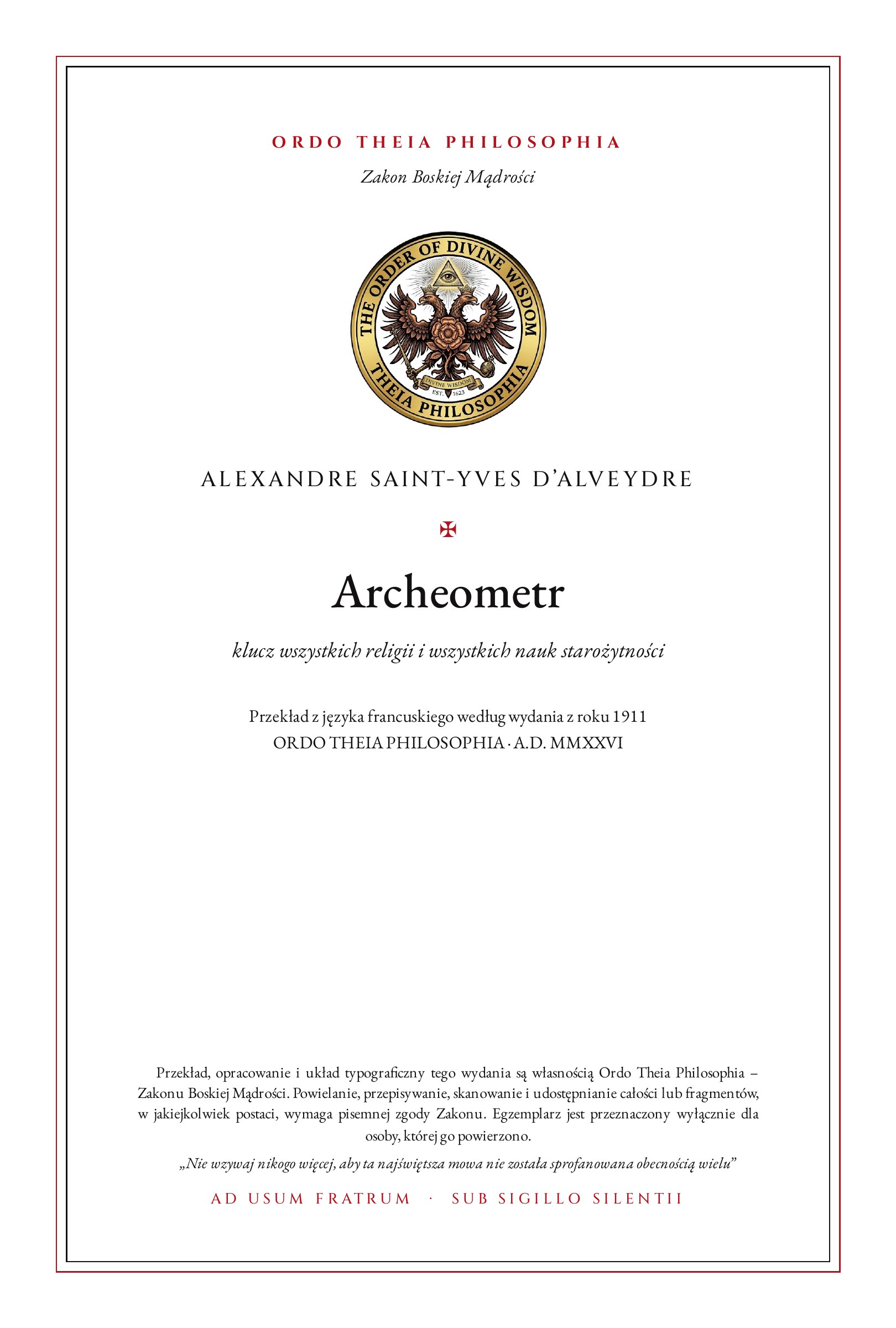 Pierwsza strona: Archeometr – Joseph Alexandre Saint-Yves d’Alveydre