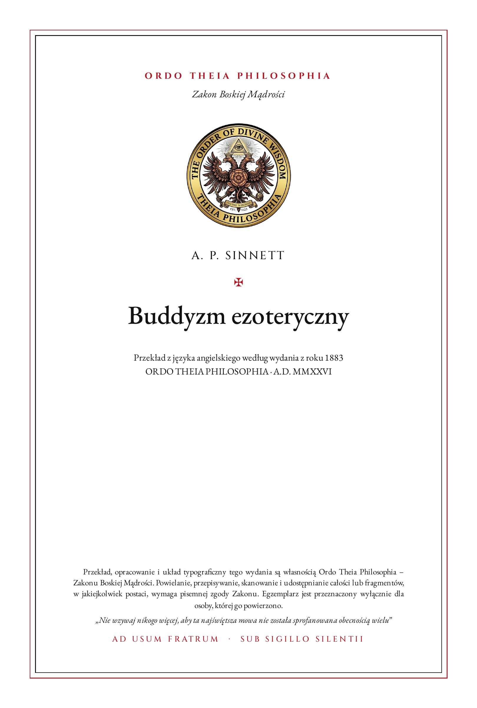 Pierwsza strona: Buddyzm ezoteryczny – Alfred Percy Sinnett