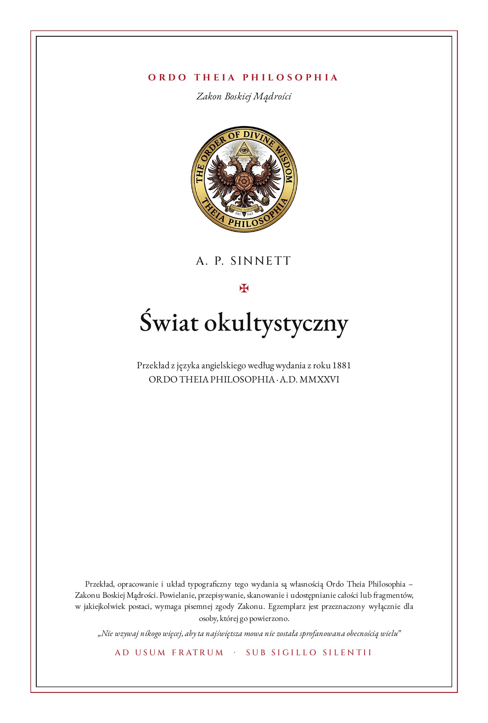 Pierwsza strona: Świat okultystyczny – Alfred Percy Sinnett