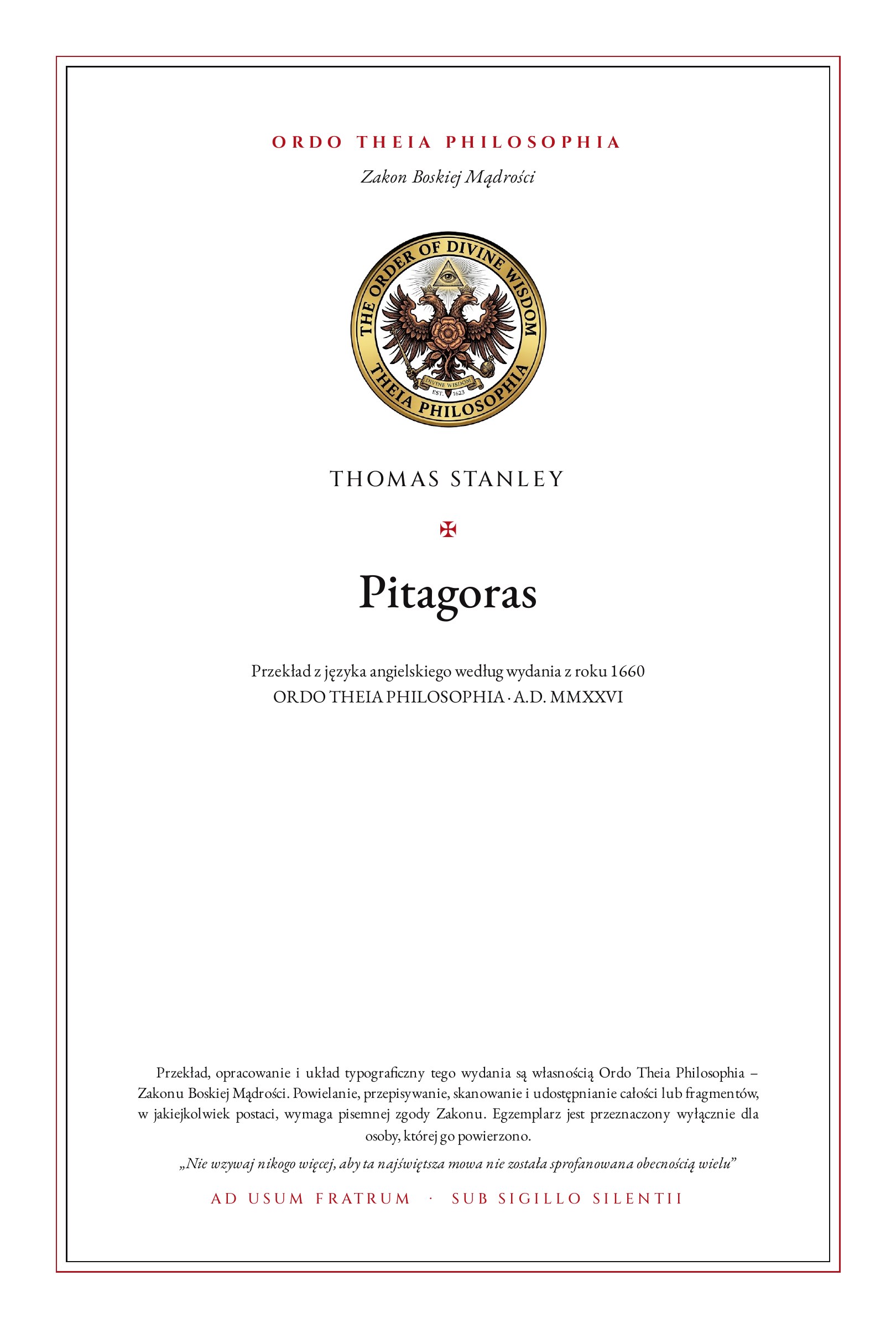 Pierwsza strona: Pitagoras – Thomas Stanley