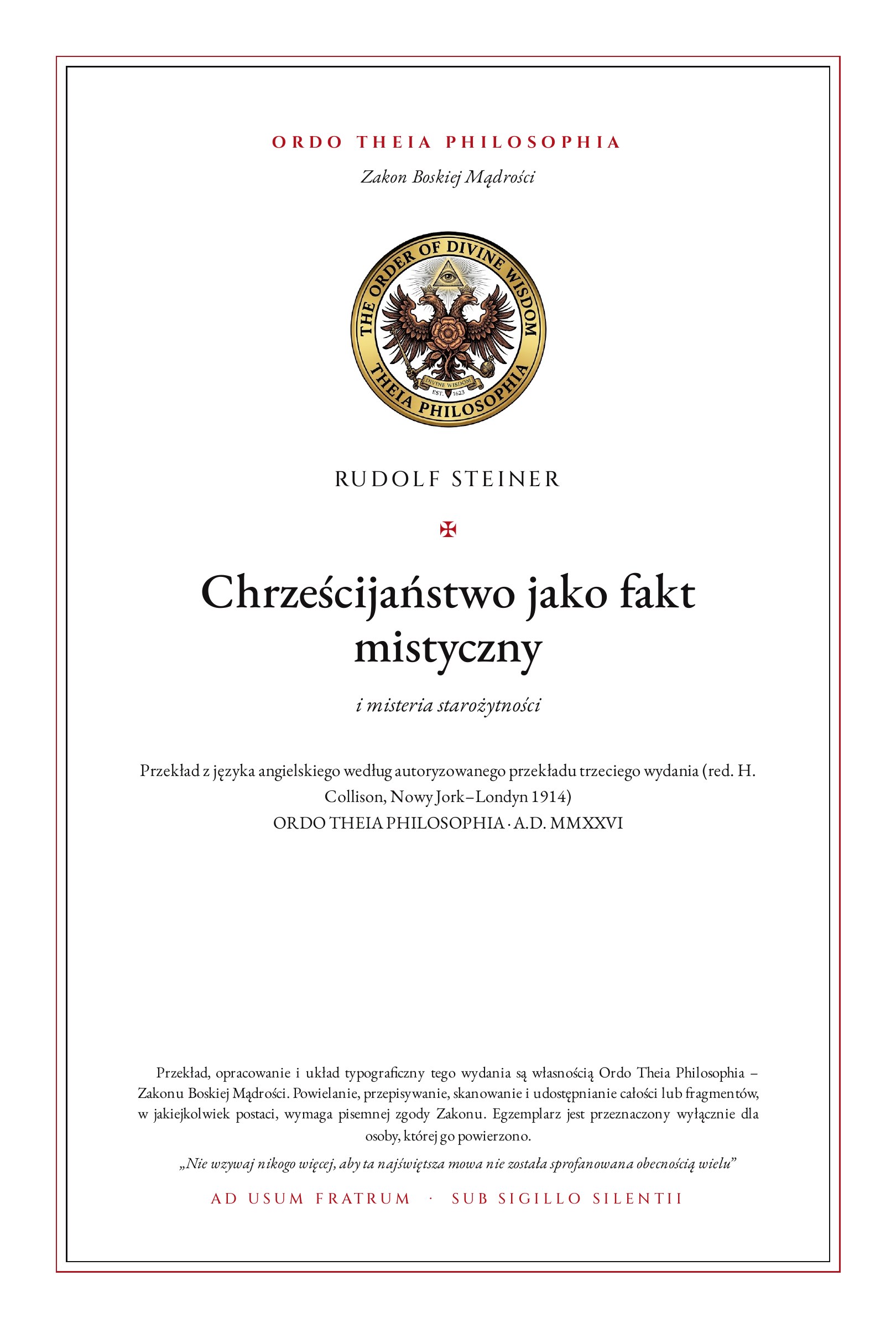 Pierwsza strona: Chrześcijaństwo jako fakt mistyczny – Rudolf Steiner