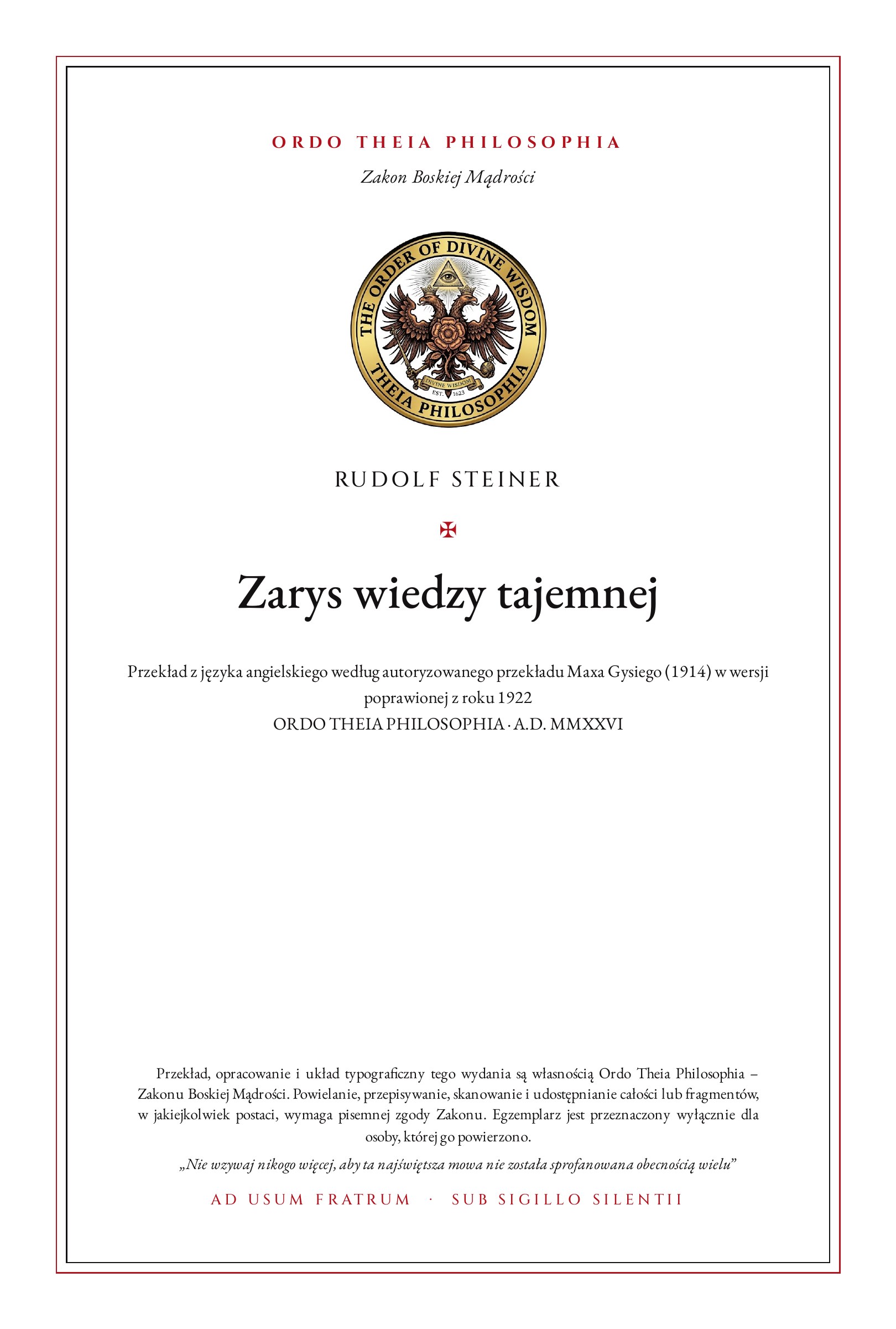 Pierwsza strona: Zarys wiedzy tajemnej – Rudolf Steiner